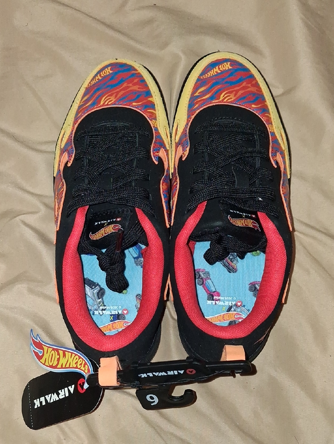 Kids' Black & Orange Flame Hotwheels Sneakers Size 6